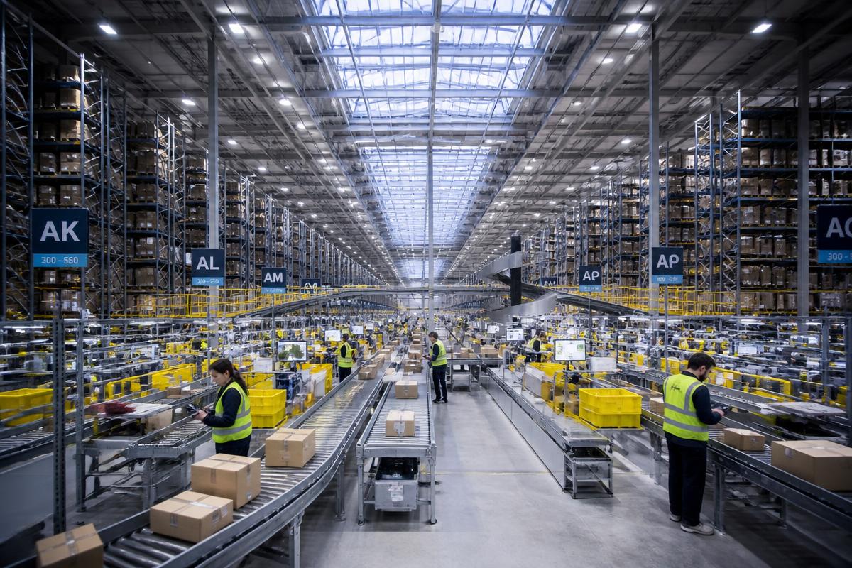Quincy warehouse floor with sorted pallets